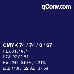 Farbcode: CMYK 74 / 74 / 0 / 67 | qconv.com