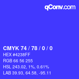 Color code: CMYK 74 / 78 / 0 / 0 | qconv.com