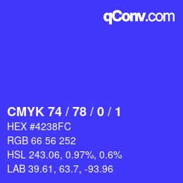 カラーコード: CMYK 74 / 78 / 0 / 1 | qconv.com