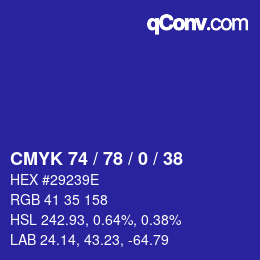 Color code: CMYK 74 / 78 / 0 / 38 | qconv.com