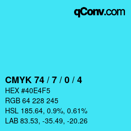 カラーコード: CMYK 74 / 7 / 0 / 4 | qconv.com