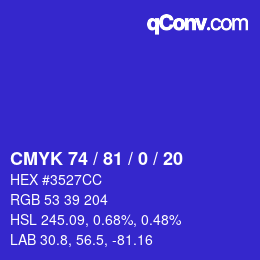 颜色代码: CMYK 74 / 81 / 0 / 20 | qconv.com