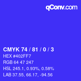颜色代码: CMYK 74 / 81 / 0 / 3 | qconv.com