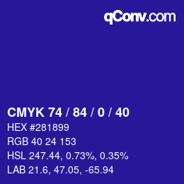 Color code: CMYK 74 / 84 / 0 / 40 | qconv.com