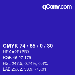 カラーコード: CMYK 74 / 85 / 0 / 30 | qconv.com