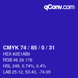 颜色代码: CMYK 74 / 85 / 0 / 31 | qconv.com