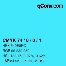 カラーコード: CMYK 74 / 8 / 0 / 1 | qconv.com