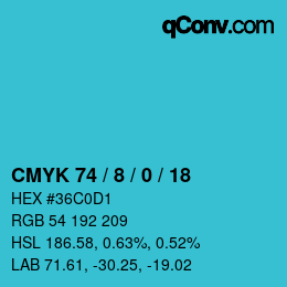 カラーコード: CMYK 74 / 8 / 0 / 18 | qconv.com