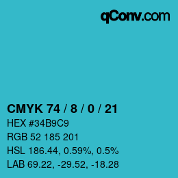 カラーコード: CMYK 74 / 8 / 0 / 21 | qconv.com