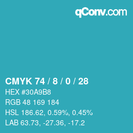カラーコード: CMYK 74 / 8 / 0 / 28 | qconv.com