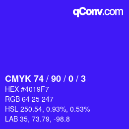 カラーコード: CMYK 74 / 90 / 0 / 3 | qconv.com