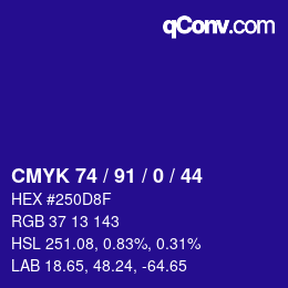 カラーコード: CMYK 74 / 91 / 0 / 44 | qconv.com