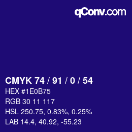 カラーコード: CMYK 74 / 91 / 0 / 54 | qconv.com