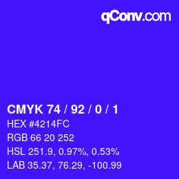 カラーコード: CMYK 74 / 92 / 0 / 1 | qconv.com