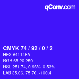 カラーコード: CMYK 74 / 92 / 0 / 2 | qconv.com