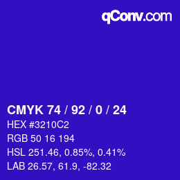 カラーコード: CMYK 74 / 92 / 0 / 24 | qconv.com