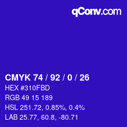 Color code: CMYK 74 / 92 / 0 / 26 | qconv.com