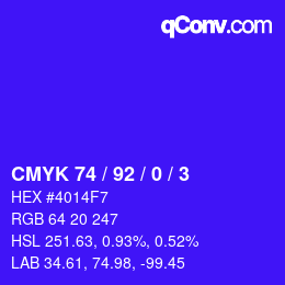 カラーコード: CMYK 74 / 92 / 0 / 3 | qconv.com