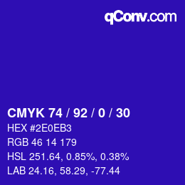 Color code: CMYK 74 / 92 / 0 / 30 | qconv.com