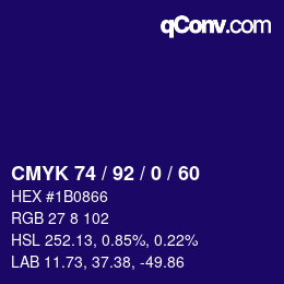 カラーコード: CMYK 74 / 92 / 0 / 60 | qconv.com