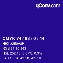 Color code: CMYK 74 / 93 / 0 / 44 | qconv.com
