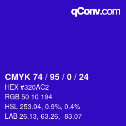 カラーコード: CMYK 74 / 95 / 0 / 24 | qconv.com