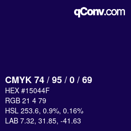 Color code: CMYK 74 / 95 / 0 / 69 | qconv.com