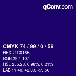 Color code: CMYK 74 / 99 / 0 / 58 | qconv.com
