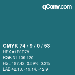 Color code: CMYK 74 / 9 / 0 / 53 | qconv.com