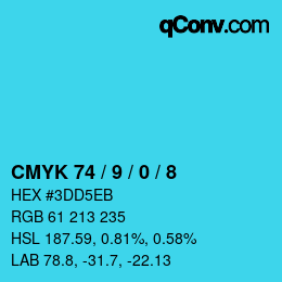 カラーコード: CMYK 74 / 9 / 0 / 8 | qconv.com