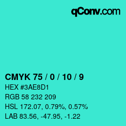 カラーコード: CMYK 75 / 0 / 10 / 9 | qconv.com