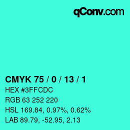 カラーコード: CMYK 75 / 0 / 13 / 1 | qconv.com