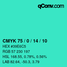 Color code: CMYK 75 / 0 / 14 / 10 | qconv.com