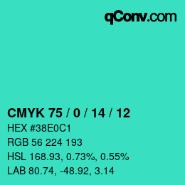 カラーコード: CMYK 75 / 0 / 14 / 12 | qconv.com