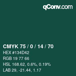Color code: CMYK 75 / 0 / 14 / 70 | qconv.com