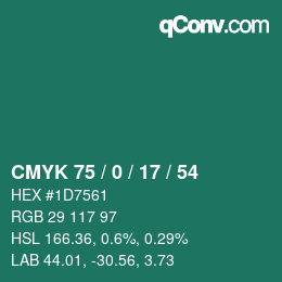Color code: CMYK 75 / 0 / 17 / 54 | qconv.com