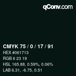 Color code: CMYK 75 / 0 / 17 / 91 | qconv.com