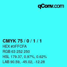 カラーコード: CMYK 75 / 0 / 1 / 1 | qconv.com