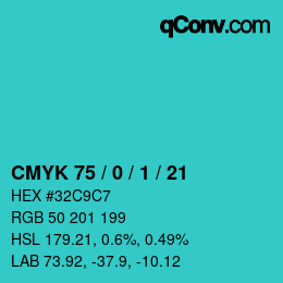 颜色代码: CMYK 75 / 0 / 1 / 21 | qconv.com