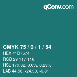 カラーコード: CMYK 75 / 0 / 1 / 54 | qconv.com