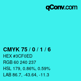 カラーコード: CMYK 75 / 0 / 1 / 6 | qconv.com