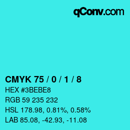 カラーコード: CMYK 75 / 0 / 1 / 8 | qconv.com