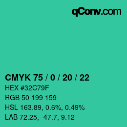 Color code: CMYK 75 / 0 / 20 / 22 | qconv.com