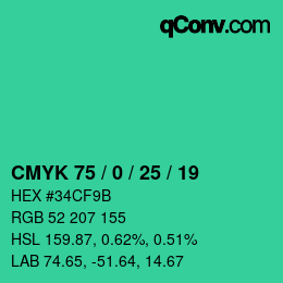 カラーコード: CMYK 75 / 0 / 25 / 19 | qconv.com