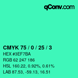 カラーコード: CMYK 75 / 0 / 25 / 3 | qconv.com
