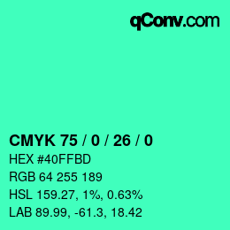 カラーコード: CMYK 75 / 0 / 26 / 0 | qconv.com