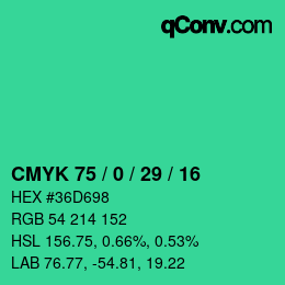 Color code: CMYK 75 / 0 / 29 / 16 | qconv.com