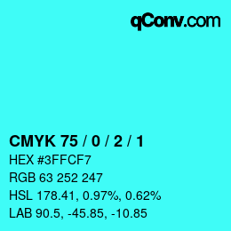 カラーコード: CMYK 75 / 0 / 2 / 1 | qconv.com