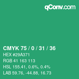 颜色代码: CMYK 75 / 0 / 31 / 36 | qconv.com