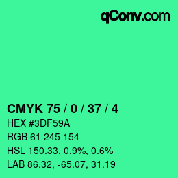 カラーコード: CMYK 75 / 0 / 37 / 4 | qconv.com